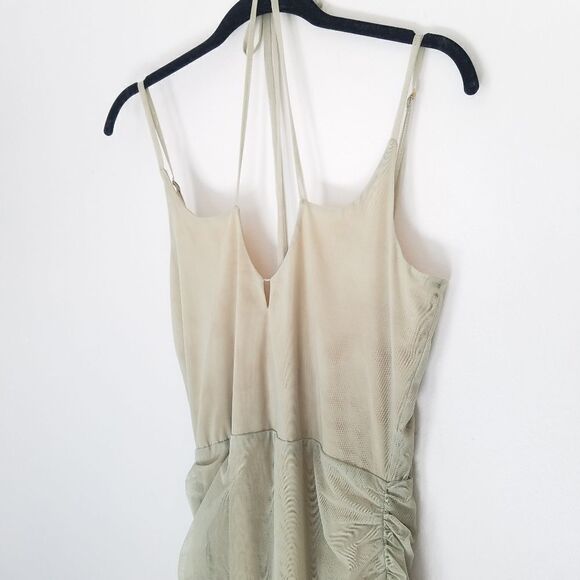 NWOT Miss Circle Flora Sage Green Mesh Stretchy Ruched Bodycon Halter Dress XL - Picture 11 of 13